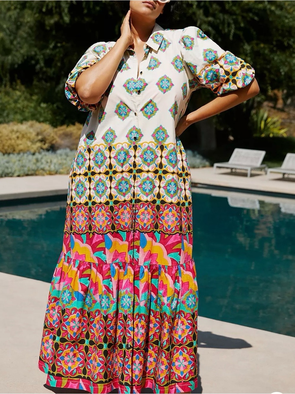 By Anthropologie Mixed Print Buttondown Maxi Dress - Picture 6 of 10